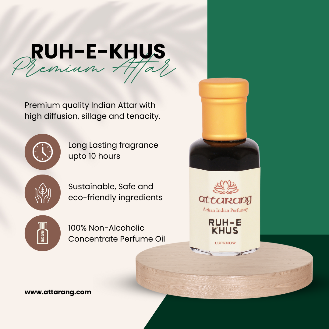 Ruh-e-Khus Khus, Vetiver Root, Cool Notes Attar 10ml