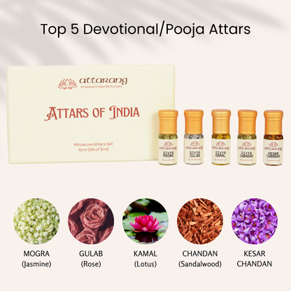 Top 5 Pooja Attars of India (5x3ml) 15ml