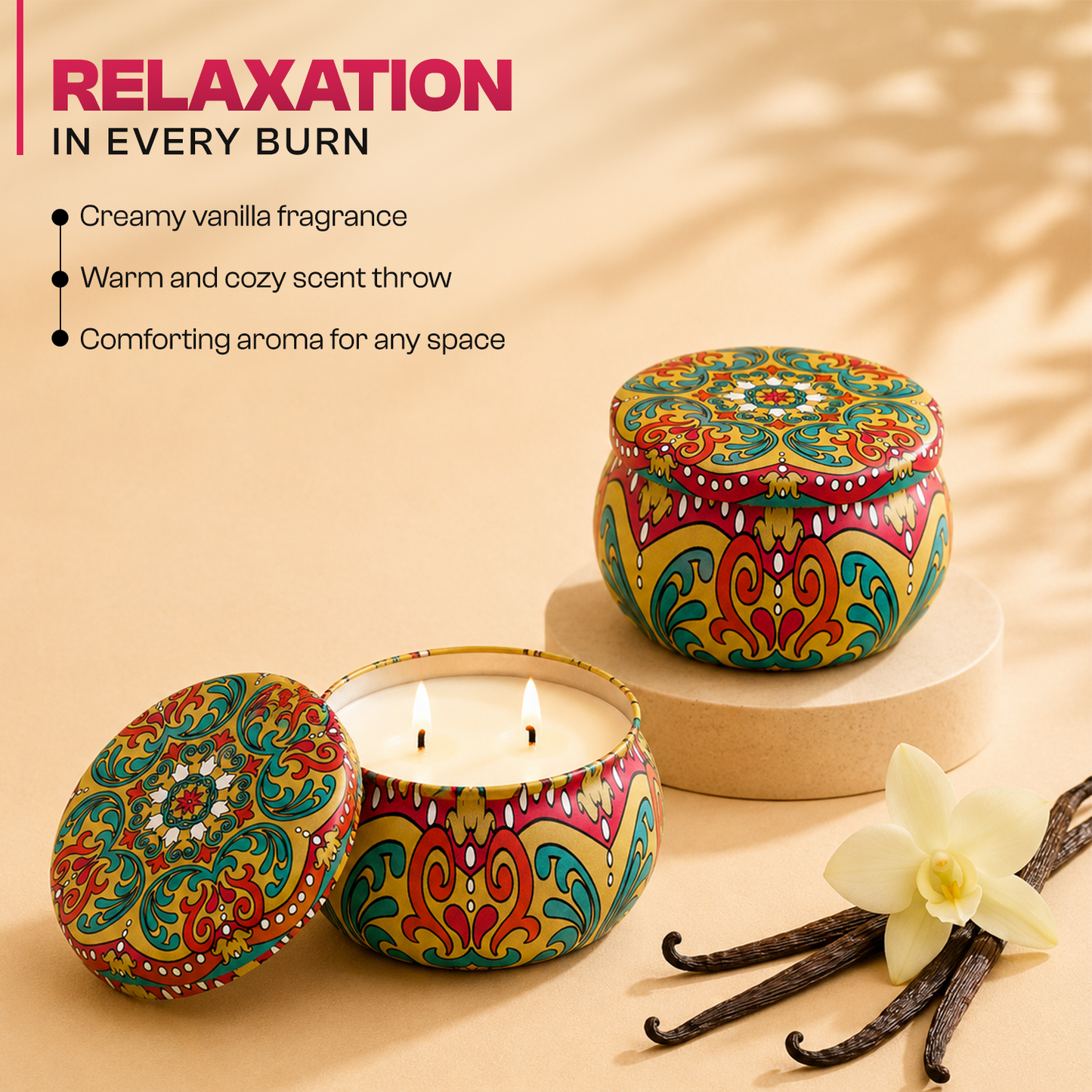 Soothing Vanilla Aroma Candle Tin Pack 120g