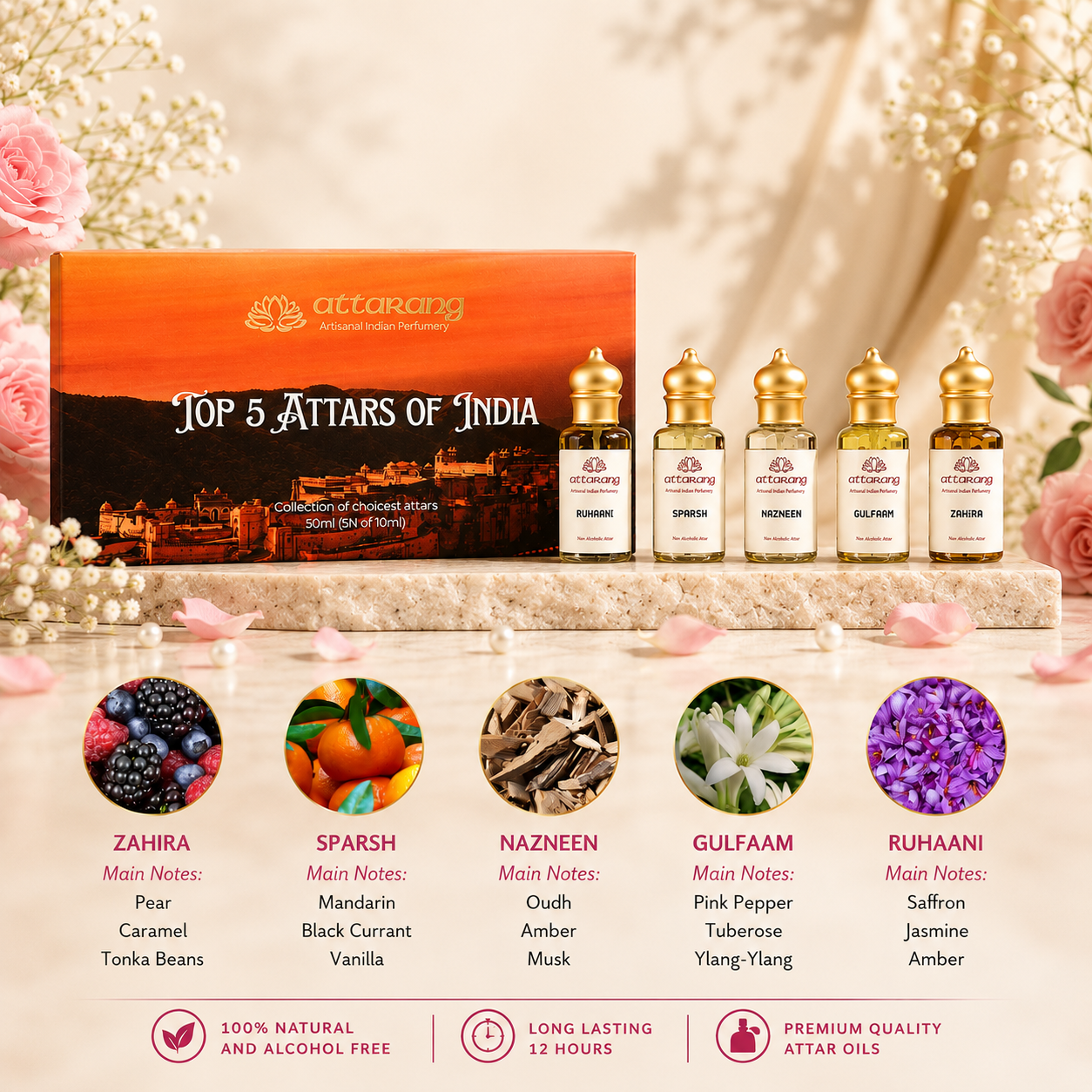 Top 5 Attars of India for Women | Fragrances for Her | 5x10ml Attar Set 50ml