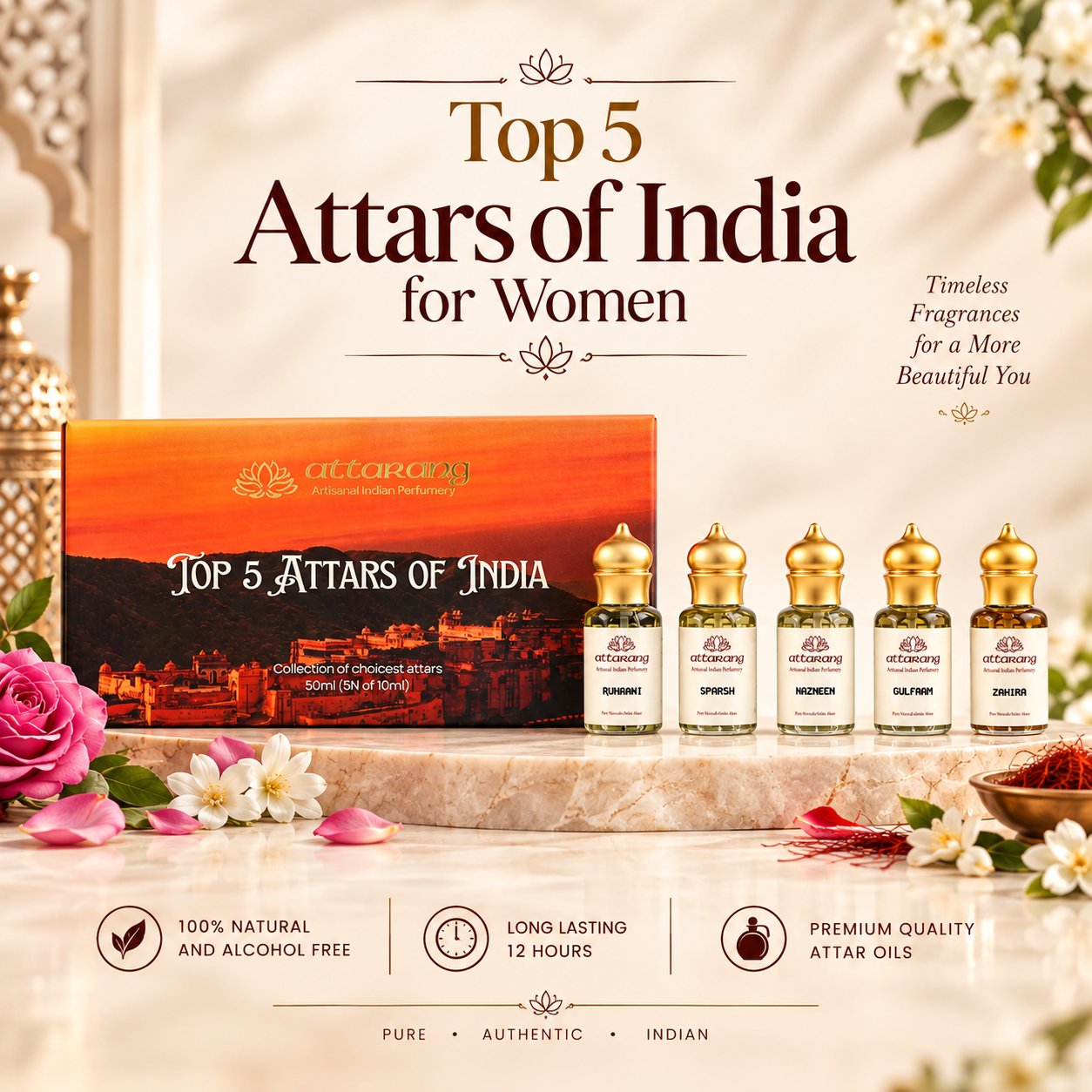 Top 5 Attars of India for Women | Fragrances for Her | 5x10ml Attar Set 50ml