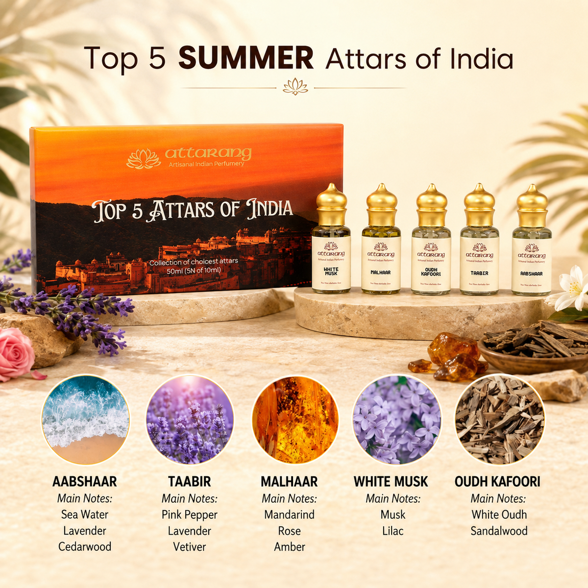 Top 5 Summer Attars of India | Cool, Fresh, Aqua | 5x10ml Attar Set 50ml