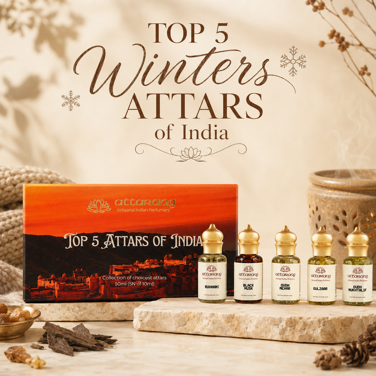 Top 5 Winters Attars of India | Warm, Woody, Mysterious | 5x10ml Attar Set 50ml