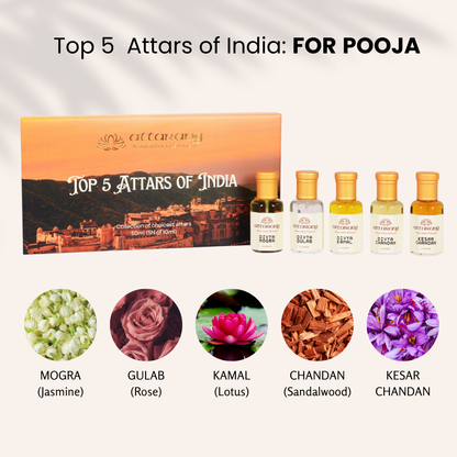 Top 5 Pooja Attars of India | Devotional Fragrances | 5x10ml Attar Set 50ml