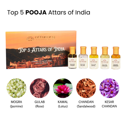Top 5 Pooja Attars of India | Devotional Fragrances | 5x10ml Attar Set 50ml