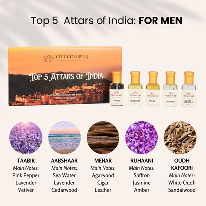 Top 5 Attars of India for Men | Fragrances for Him | 5x10ml Attar Set 50ml